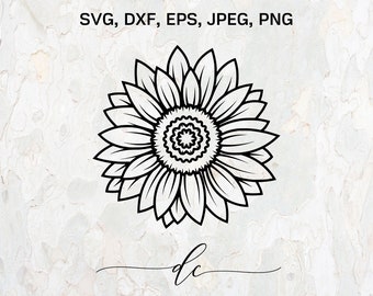 BUY 3 GET 1 FREE.. Sunflower Silhouette Clipart Digital Cut File Design Decal Stencil Template Vector Svg,Dxf,Png,Eps,Jpeg