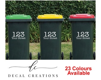 20 Colours Custom Wheelie Bin Number, Rubbish Bin Street Name, Address, House Number, Vinyl Decal, Sticker, Gift, Premium Outdoor Vinyl