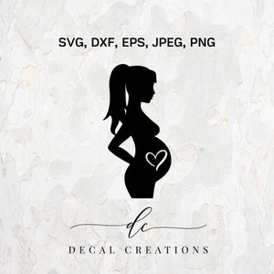 Achetez-en 3, obtenez-en 1 gratuit. Femme enceinte, amour coeur ventre ventre de bébé grossesse, fichier numérique découpé, modèle de sticker vectoriel Svg, Dxf, Png