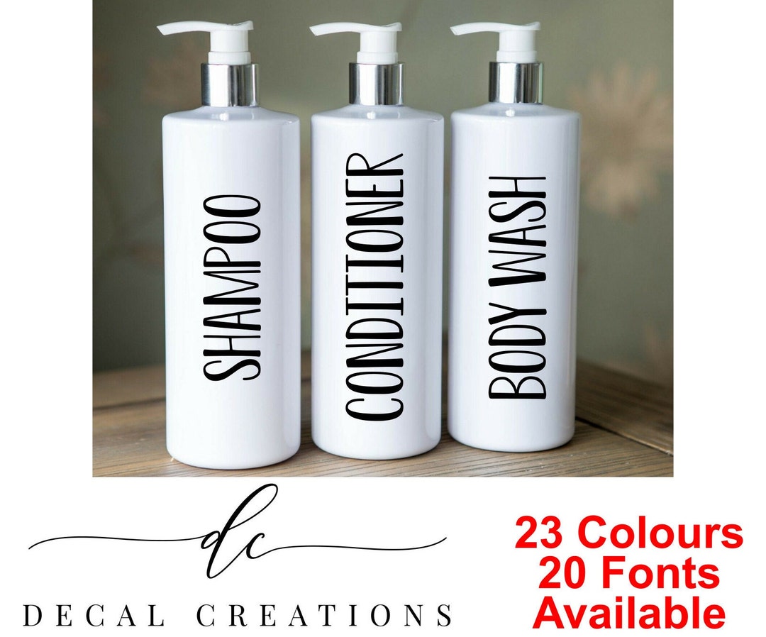 23 Colours Vinyl Bathroom Labels. Shampoo Conditioner & Body Wash