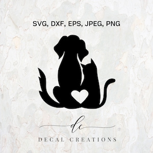 BUY 3 GET 1 FREE.. Dog and Cat Love Friends Silhouette Clipart Digital Cut File Design Decal Stencil Template Vector Svg,Dxf,Png,Eps,Jpeg
