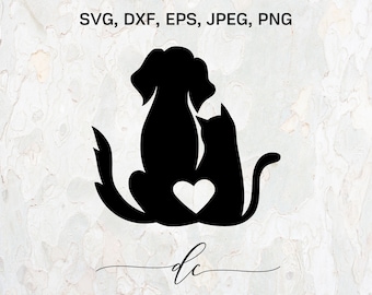 BUY 3 GET 1 FREE.. Dog and Cat Love Friends Silhouette Clipart Digital Cut File Design Decal Stencil Template Vector Svg,Dxf,Png,Eps,Jpeg