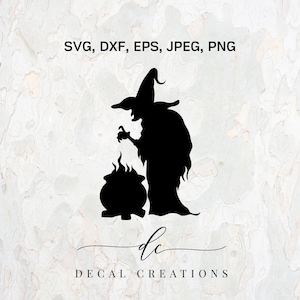 BUY 3 GET 1 FREE..Witch and Cauldron Silhouette Clipart Digital Cut File Design Decal Stencil Template Vector Svg,Dxf,Png,Eps,Jpeg