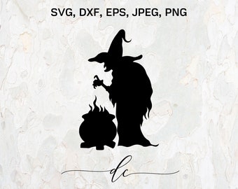 BUY 3 GET 1 FREE..Witch and Cauldron Silhouette Clipart Digital Cut File Design Decal Stencil Template Vector Svg,Dxf,Png,Eps,Jpeg