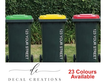 20 Colours Custom Wheelie Bin Number, Rubbish Bin Street Name, Address, House Number, Vinyl Decal, Sticker, Gift, Premium Outdoor Vinyl