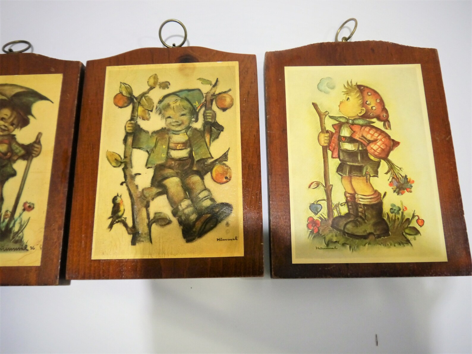 Set of 4 Vintage Hummel Wood Wall Plaques, Unique Handcrafted Pine Wood