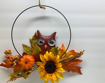 Otoño Calabaza girasol Búho Corona 18 "W x 12" H Decoración de la puerta de la granja Decoración de la puerta de Acción de Gracias Decoración de la puerta