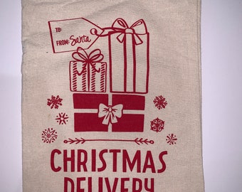 Saco de Papá Noel de tela de lona navideña, bolsa de 15" x 10" con cordón