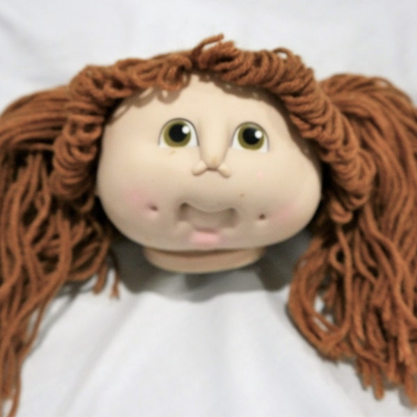 Vintage Original Cabbage Patch Kid Doll Head By Martha Nelson Thomas Vintage 1984 Green-Eyes Girl Head W/ Two Pony Tails Crafting Doll Head.