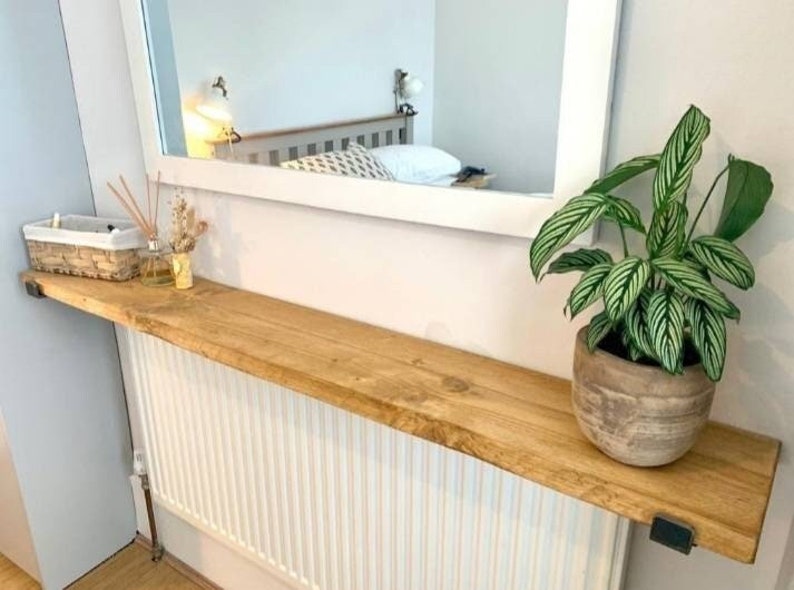 REMI - Radiator Shelf Handmade From Solid Wood With Industrial Metal Brackets 