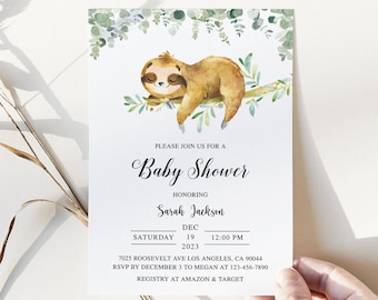 Sloth Baby Shower Invitation, Sloth Baby Shower Invite, Sloth Baby Shower, Boy Baby Shower Invitation, Gender Neutral Baby Shower