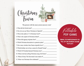 Christmas Trivia Quiz, Christmas Trivia Game, Virtual Christmas Games, Christmas Games for Family, Christmas Games for Group, Printable Game