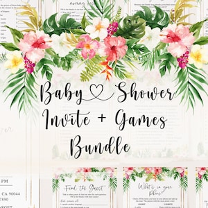 Tropical Baby Shower Bundle, Tropical Baby Shower Invitation, Tropical Baby Shower Games, Summer Baby Shower Games, Floral Baby Shower Games