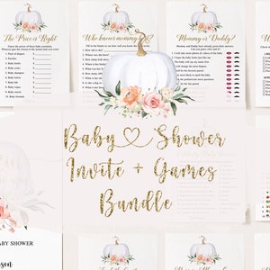 Pompoen babyshower bundel, pompoen babyshower uitnodiging, pompoen babyshower, een beetje pompoen is onderweg, herfst babyshower, pompoen