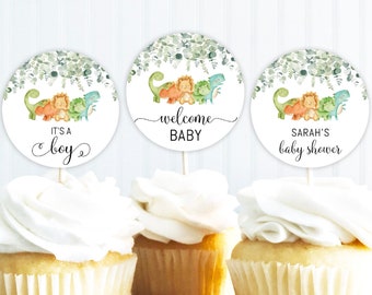 Editable Baby Shower Cupcake Toppers, Dinosaur Baby Shower Cupcake Toppers, Printable Baby Shower Cupcake Toppers, Cupcake Toppers