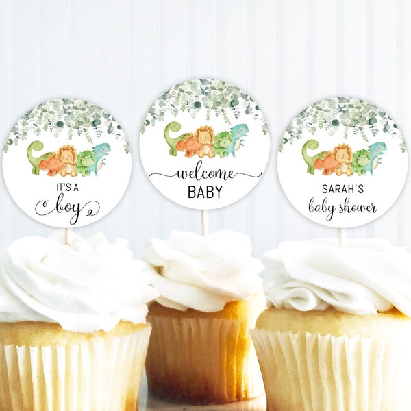 Editable Baby Shower Cupcake Toppers, Dinosaur Baby Shower Cupcake Toppers, Printable Baby Shower Cupcake Toppers, Cupcake Toppers