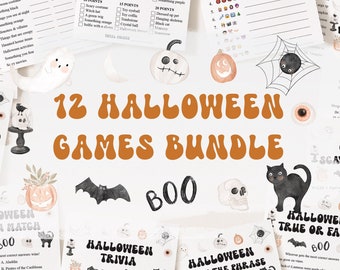 12 Halloween Games Bundle, Halloween Party Games, Halloween Games Printable, Halloween Games for Kids, Halloween Games for Adults, Halloween