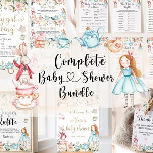 Alice in Wonderland Baby Shower Bundle Tea Party Baby Shower Girl Baby Shower Bundle Tea Party Baby Shower Games Alice in Wonderland Invite