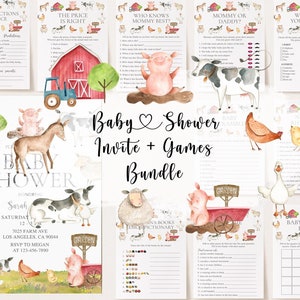 Farm Animals Baby Shower Barnyard Baby Shower Games Red Barn Baby Shower Invitation Country Baby Shower Bundle Farm Baby Shower Games
