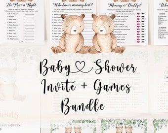 Twins Baby Shower Bundle,  Twins Baby Shower Invite, Twins Baby Shower Games, Twin Boys Baby Shower, Twins Baby Shower, It's Twins,