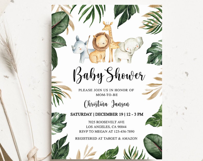 Safari Baby Shower Invitation Animals Baby Shower Invitation Jungle Baby Shower Invitation Tropical Baby Shower Invitation