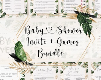 Tropical Baby Shower Bundle, Tropical Baby Shower Invitation, Tropical Baby Shower Games, Greenery Baby Shower Games, Baby Shower Games Boy