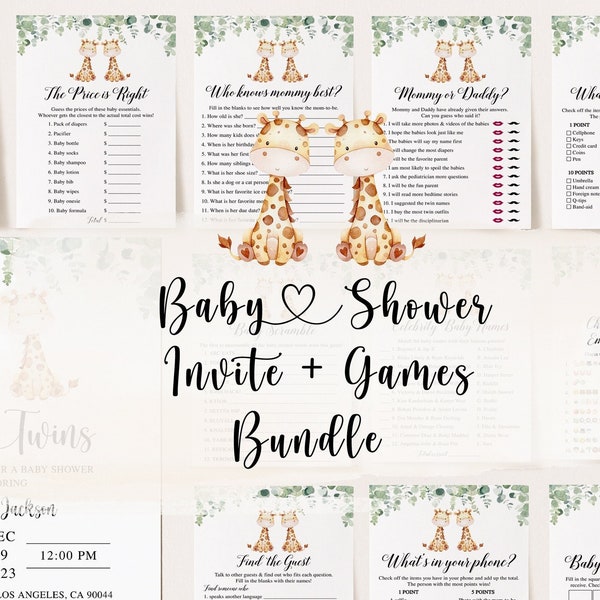 Twins Baby Shower Bundle, Twins Baby Shower Invite, Twins Baby Shower Games, Twins Baby Shower, Twin Boys Baby Shower, Twin Girls Shower