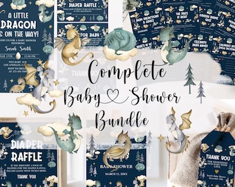 Zestaw na Baby Shower z motywem smoka, Baby Shower z motywem małego smoka, Zaproszenie na Baby Shower z motywem smoka, Gry na Baby Shower z motywem smoka, Zestaw na Baby Shower dla chłopca