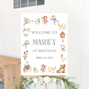 Nursery Rhyme Birthday Welcome Sign, Birthday Welcome Sign, 1st Birthday Welcome Sign, Nursery Rhyme Welcome Sign, Editable Welcome Sign