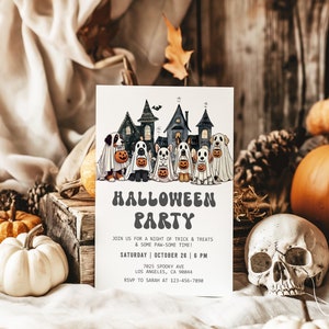 Dog Halloween Party Invite Dog Birthday Party Invitation Dog Halloween Paw-ty Howl-oween Party Ghost Dog Halloween Costume Party Lets Pawty