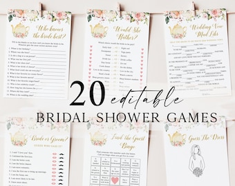 20 jeux de douche nuptiale Tea Party, Jeux imprimables de douche nuptiale, Shower nuptiale Tea Party, Jeux de shower de mariage, Jeux floraux de douche nuptiale