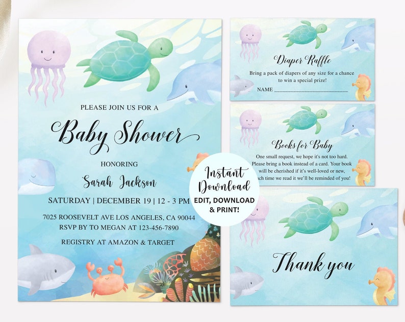 Under the Sea Baby Shower Invitation Ocean Baby Shower Invitation Under the Sea Baby Shower Under the Sea Diaper Raffle