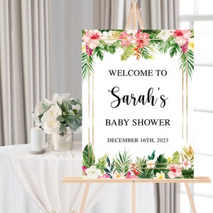 Tropical Baby Shower Welcome Sign, Baby Shower Welcome Sign, Tropical Welcome Sign, Tropical Baby Shower Signs, Tropical Floral Baby Shower