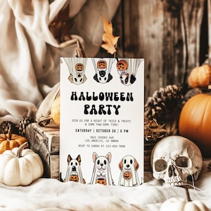 Dog Halloween Party Invite Dog Birthday Party Invitation Dog Halloween Paw-ty Howl-oween Party Ghost Dog Halloween Costume Party Lets Pawty