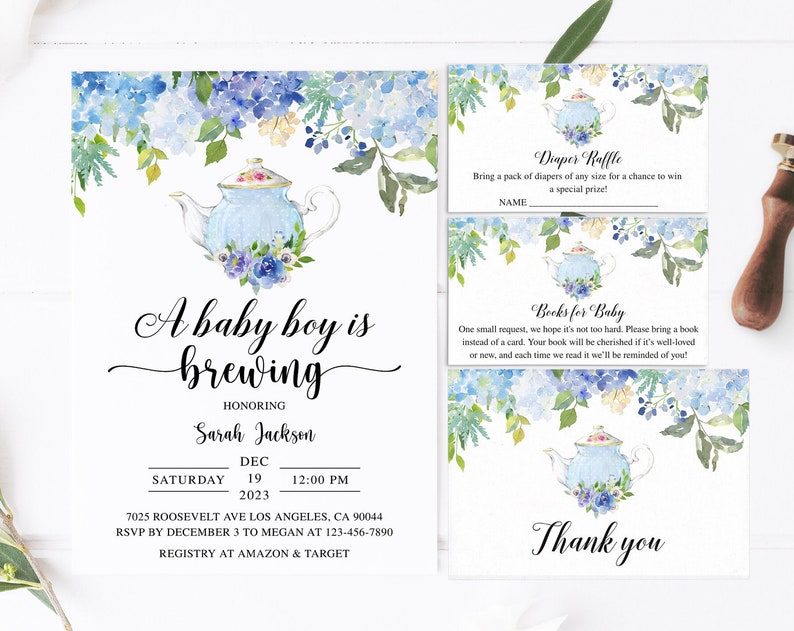 Tea Party Baby Shower Invitation A Baby Is Brewing Teapot Baby Shower Invitation Tea Party Baby Shower Floral Baby Shower