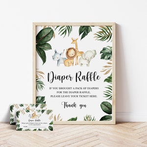 Safari-Babyparty-Windel-Gewinnspiel, Babyparty-Windel-Verlosungsschild, Baby-Dusche-Windel-Verlosung