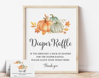 Pumpkin Baby Shower Diaper Raffle, Baby Shower Diaper Raffle Sign, Baby Shower Diaper Raffle Ticket, Diaper Raffle Card, Pumpkin Baby Shower