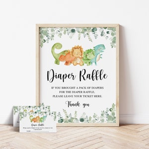 Dinosaurier-Babyparty-Windel-Verlosung, Babyparty-Windel-Verlosung Zeichen, Baby-Dusche-Windel-Los, Windel-Verlosungskarte, Dino-Babyparty
