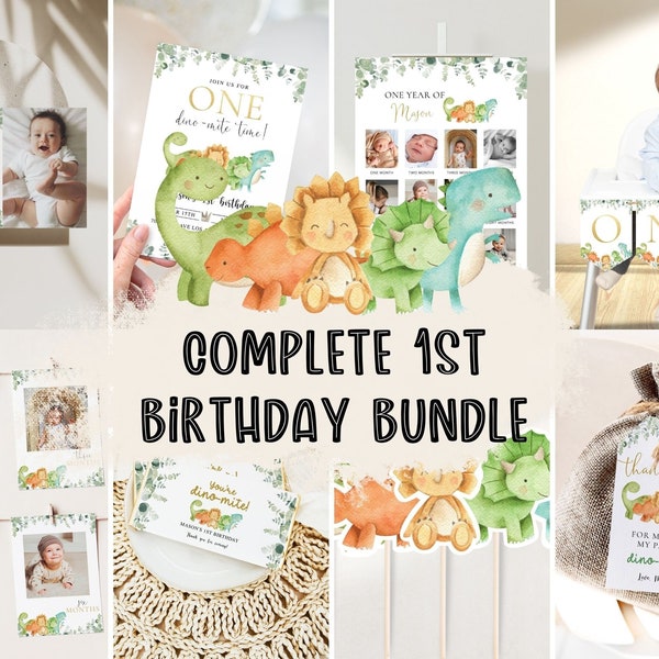 Dinosaur 1st Birthday Bundle, Dinosaur First Birthday, Dinosaur Birthday Bundle, Trex Birthday Invite, 1st Birthday Bundle, Birthday Boy