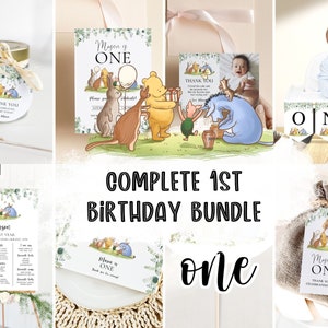 Classic Pooh Birthday Bundle, Pooh First Birthday Party, Pooh Bear Birthday Party, Pooh Bear Birthday Invite, First Birthday Bundle