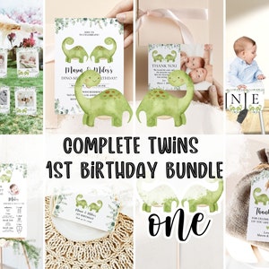 Twins 1st Birthday Bundle, Twin Dino First Birthday, Twin Dinosaur Birthday Invite, One Birthday Invite, 1st Birthday Invite, Twins Birthday