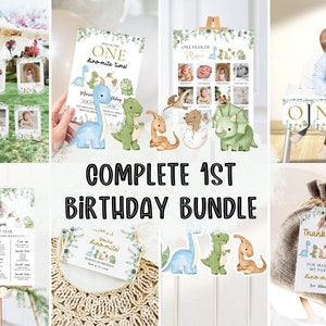Dinosaurier 1. Geburtstags-Bundle, Dinosaurier erster Geburtstag, Dinosaurier-Geburtstags-Bundle, Trex Geburtstag einladen, 1. Geburtstags-Bundle, Geburtstagsjunge