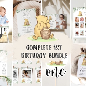 Pooh Birthday Bundle, Pooh First Birthday Party, Pooh Bear Birthday Party, Pooh Bear Birthday Invite, First Birthday Bundle, Pooh Birthday