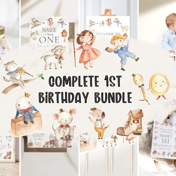 Nursery Rhyme 1st Birthday Bundle, Storybook Birthday Bundle, Nursery Rhyme Birthday Invite, One Birthday Invite, 1st Birthday Invite