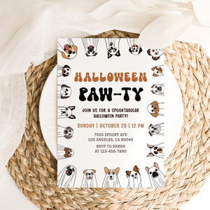 Dog Halloween Party Invite Dog Birthday Party Invitation Dog Halloween Paw-ty Howl-oween Party Ghost Dog Halloween Costume Party Lets Pawty