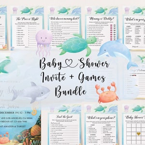 Under the Sea Baby Shower Bundle, Sea Animals Baby Shower, Ocean Baby Shower Games, Under the Sea Baby Shower Games, Under the Sea Invite