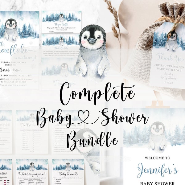 Penguin Baby Shower Bundle, Penguin Baby Shower, Penguin Baby Shower Invitation, Penguin Baby Shower Games, Winter Baby Shower Bundle