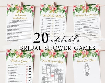 20 Tropical Bridal Shower Games, Printable Bridal Shower Games, Tropical Bridal Shower, Wedding Shower Games, Summer Bridal Shower Games