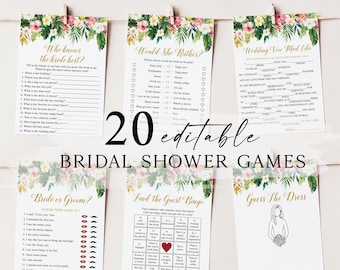 20 Tropical Bridal Shower Games, Printable Bridal Shower Games, Tropical Bridal Shower, Wedding Shower Games, Summer Bridal Shower Games