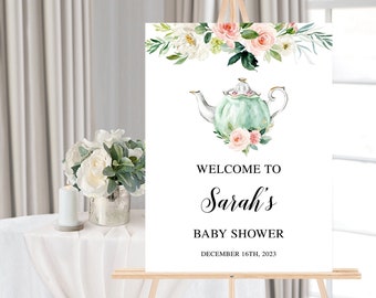 Tea Party Baby Shower Welcome Sign, Baby Shower Welcome Sign, Floral Welcome Sign, Tea Party Baby Shower, Rose Baby Shower, Baby Shower Sign